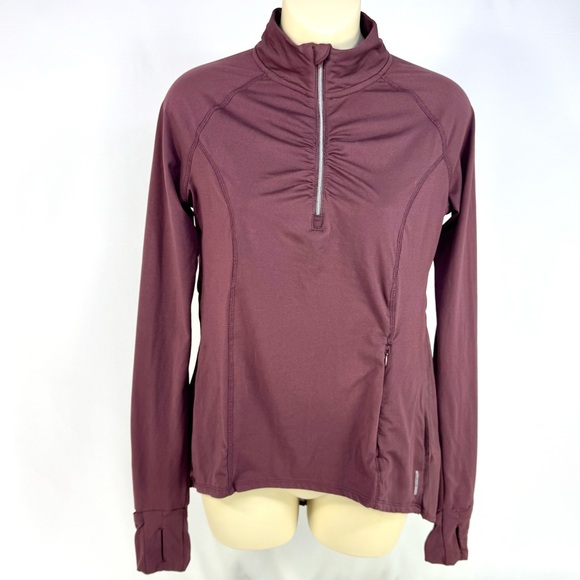 Mondetta Merlot Half Zip Athletic Jacket Small Fitted Pleated Back Thumb Holes - Picture 4 of 12